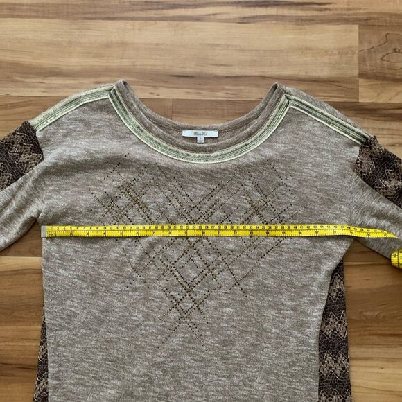 Miss Me Small Mix Knit Sweater Brown 3/4 Sleeve Embellished Studded Sequin - Picture 2 of 6